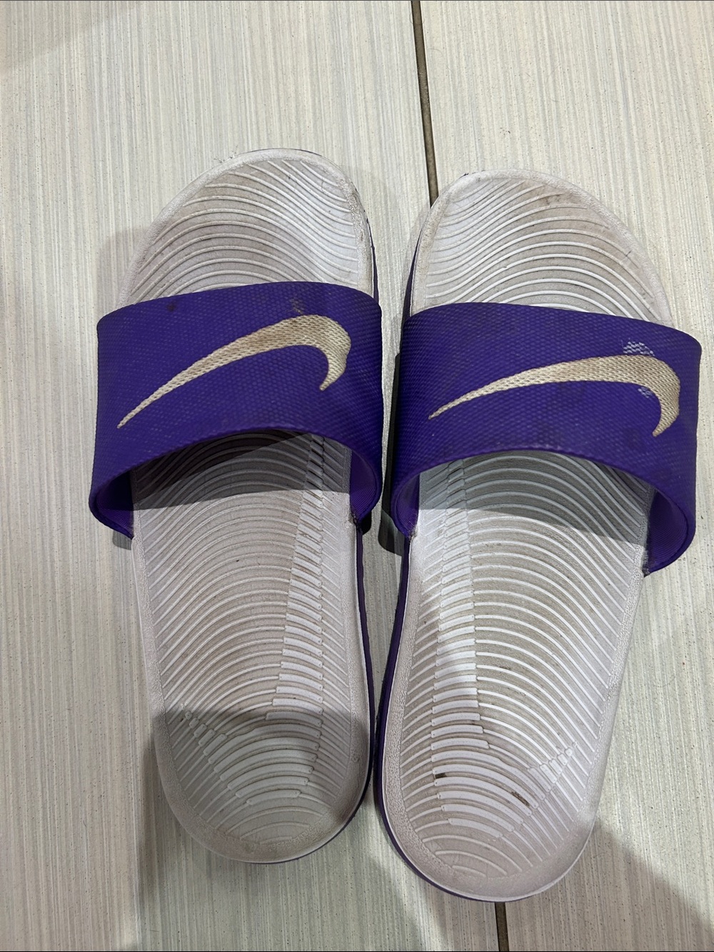 Nike Purple Slide Sandals with Cream Swoosh